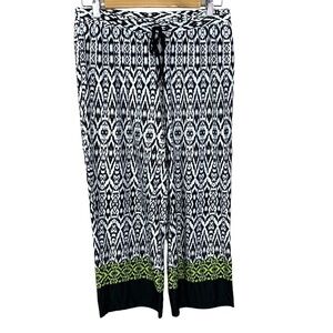 Apt 9 Black White Green Cropped Capri Pants Stretch Medium Pull On Elastic Waist